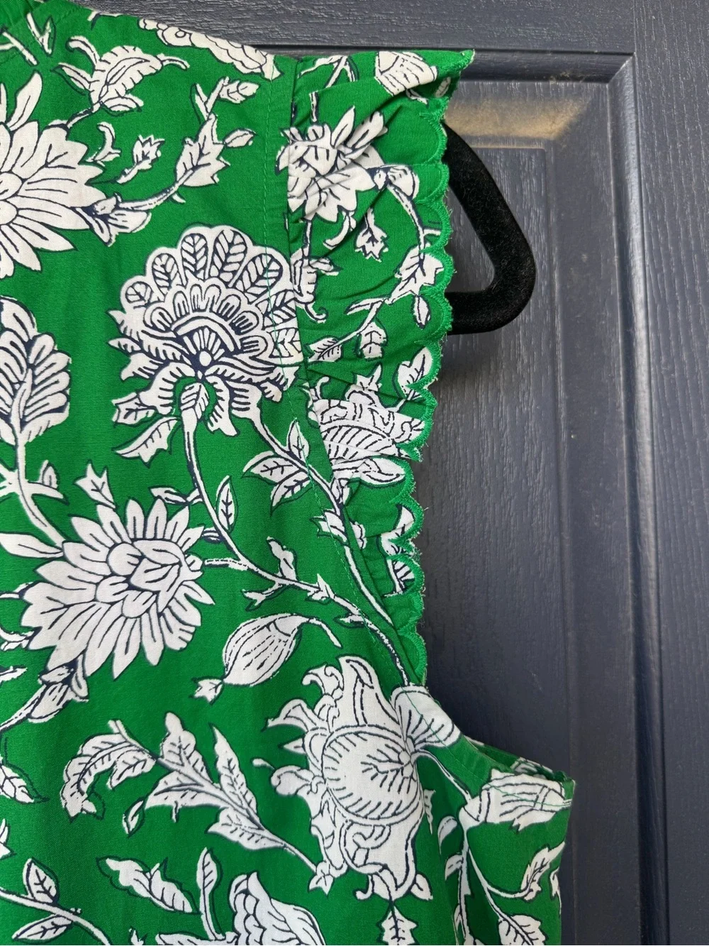 J. Crew Women's Green and White Floral Ruffle Sleeve Dress